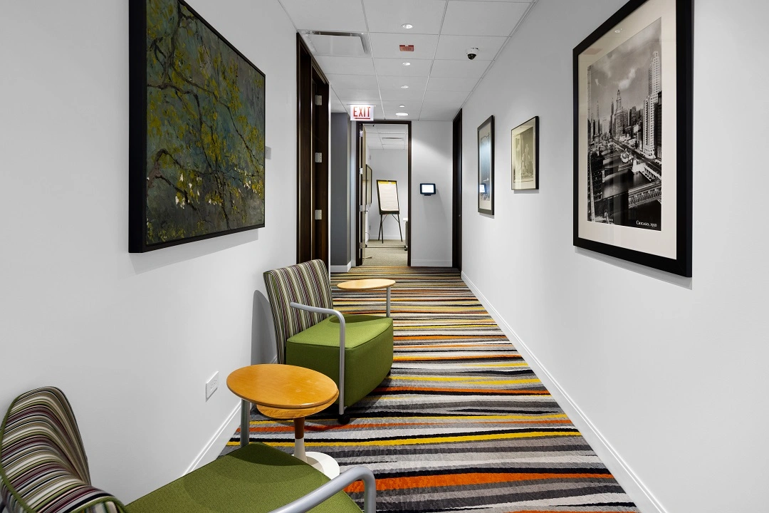 Ninth floor seating area at Summit Chicago, cleaned with Green Seal certified products